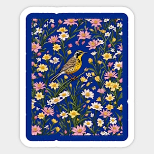 Western Meadowlark Surrounded By Bitterroot Flowers Sticker